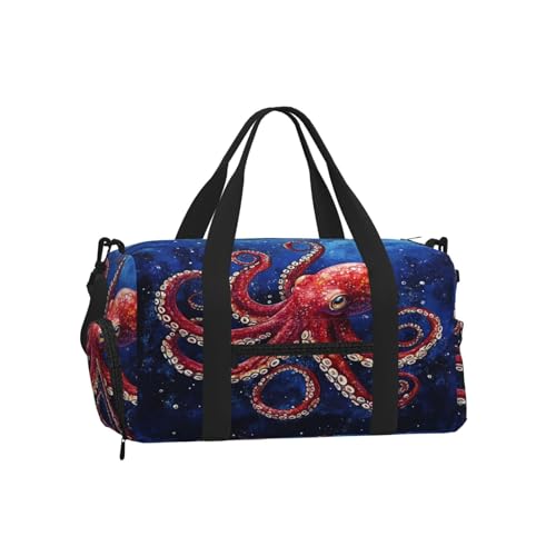 Sac de sport avec compartiment à chaussures aquarelle pieuvre rouge 45x23x25cm