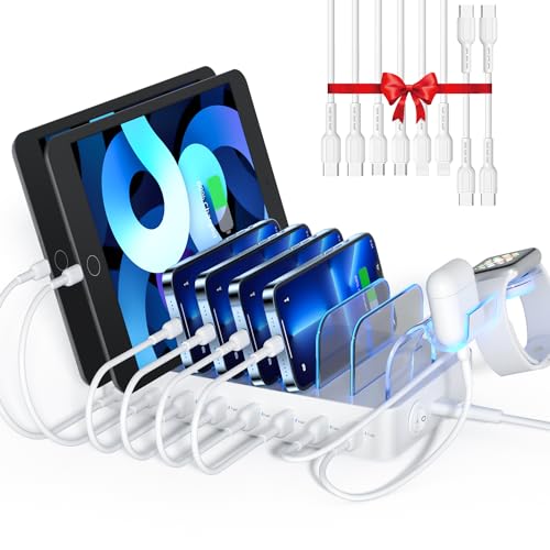 Stazione di ricarica USB C a 8 porte per più dispositivi con 1 porta PD da 20W che supporta la rapida1 supporto aggiornato per caricatore lWatch e Air-Pods bianco