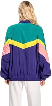 Seaehey 80s-jas, trainingsjack, dames retro trainingspak, trainingspak, sportkleding, kleurrijke jas, hip-hop disco, 80s 90s outfit, carnaval themafeestje, Blauw, XXL