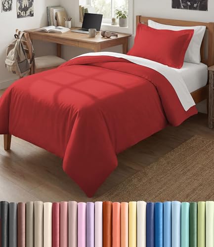Image of Duvet Cover Twin /Twin XL Size Set - Extra Soft Twin /Twin XL Duvet Cover 68 inch x 90 inch with 1 Pillow Sham for Women, Men, Kids & Teens - Breathable, Easy-Care & Fade Free w / Zipper Closures & Ties (Red)