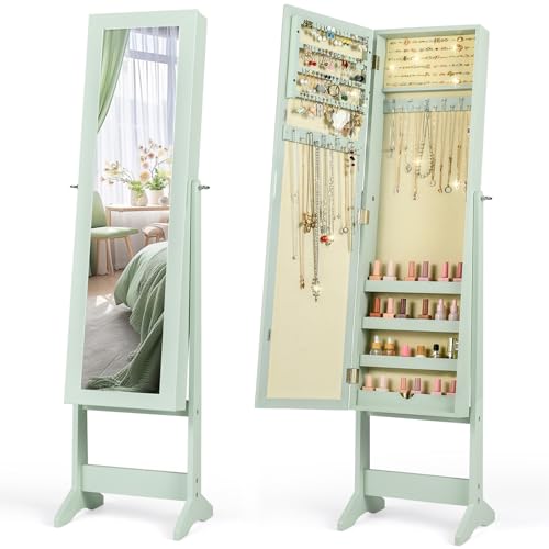 Giantex Jewelry Armoire with Full Length Mirror Freestanding Jewelry Organizer Cabinet with Ring Slots Earring Holders Necklace Hooks & Storage Shelves for Bedroom Black product thumbnail 15
