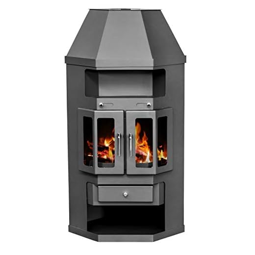 Eek A Victoria Panama2 - Chimenea de esquina con puertas batientes, color gris hierro fundido, 9 kW