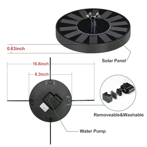 Bomba de Fuente Solar SEIRMEP con Ajuste de Altura de Spray, Fuente Solar de Vidrio Mejorada para Baño de Pájaros, Jardín, Piscina, Estanque miniatura 6