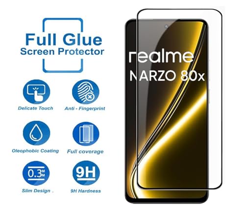 Image of HD Tempered Glass Screen Protector Compatible for Realme Narzo 80X 5G with Edge to Edge coverage and Easy Installation kit