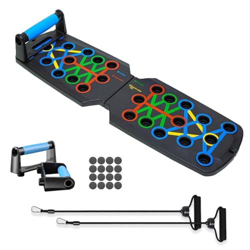 Tabla de Flexiones Multifuncion, 14 en 1 Push Up Board, Entrenamiento Flexiones con Banda de Resistencia, Table Push Up para Hombre y Mujeres