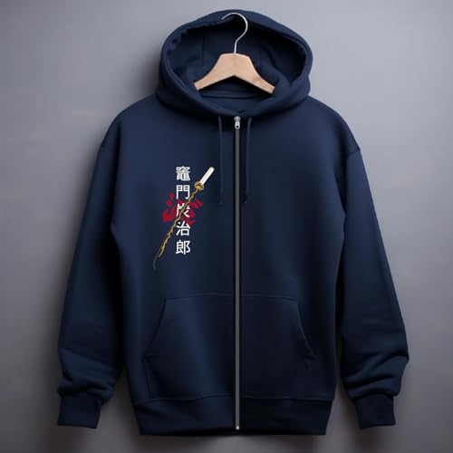 Image of Anime Zipper Hoodie for Men Stylish | Regular Fit Demon - Slayer Printed Hoodie | Cotton Fleece Long Sleeve Zip Up Hoodie Sweatshirts