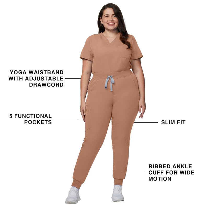 Image of Kitmaz Scrub Pants for Women - Mid Rise 4-Way Stretch Anti-Wrinkle Slim Fit Jogger Pants, Drawstring & 5 Pockets