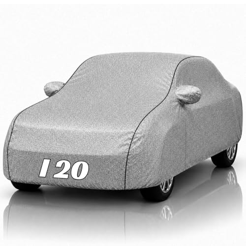 Image of Safe-Cars New Silver 100% Waterproof i20 Car Cover | Polyester Car Body Cover for Rain & Sun | UV Protection, Dustproof, Scratch Resistant, Windproof, Heat Resistant, Custom Fit