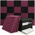 52 Pack Black/burgundy12 "X 12 "X1" Acoustic Panels Studio Soundproofing Foam Wedge Tiles(Accompanied By Double-Sided Adhesive Tape)