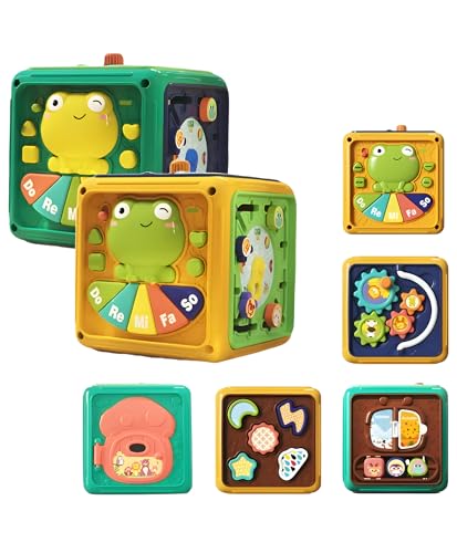 Image of Frog Musical Activity Cube for Babies | Multifunctional Montessori Early 6 Sides Learning Toy with Music & Shape Sorter | Infant Development Gift Toy for Toddlers, Boys & Girls, Pack of 1