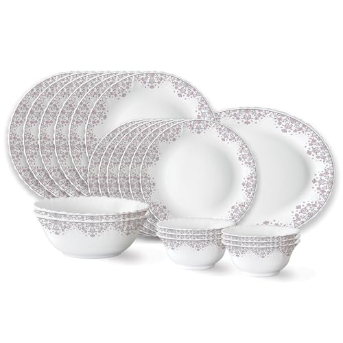 Larah by Borosil Lark Fluted Series Opalware Dinner Set | 21 Pieces for Family of 6 | Microwave & Dishwasher Safe | Bone-Ash Free | Crockery Set for Dining & Gifting | Plates & Bowls | White