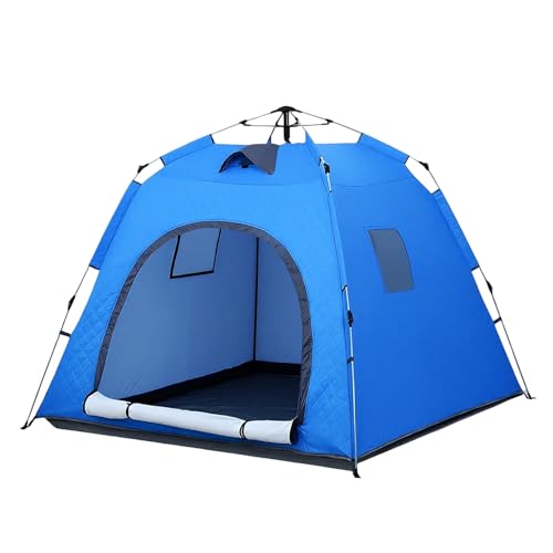 QEG Pop-up Camping Tent, Winter Insulated Tent, Windproof and Snowproof, 4 Season Tents for Camping, Ice Fishing, Parties, Adventure, and Hiking, Portable 4-6 Person Tent,Blue