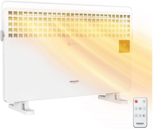 Miniatura 1 de ROVSUN Calentador de pared de 1500 W con control remoto, calentador eléctrico 2 en 1 montado en la pared con toallero, pantalla táctil LCD y ajuste