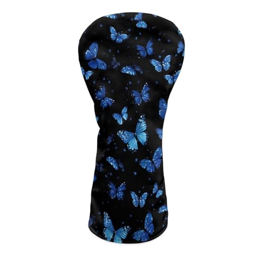 ELEQIN Blue Butterfly Golf Club Head Covers, Golf Head Covers for Hybrid, Easy Put On Easy Remove Sleeve Leather Headcovers, Sports Outdoors Accessories for Daily Travel Casual