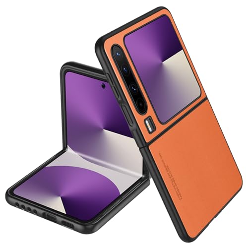 HAO RIYLN Leather Cover for Huawei Pura X, Slim Lightweight Minimalist Shockproof Protective Case Business Style,Orange,Pura X
