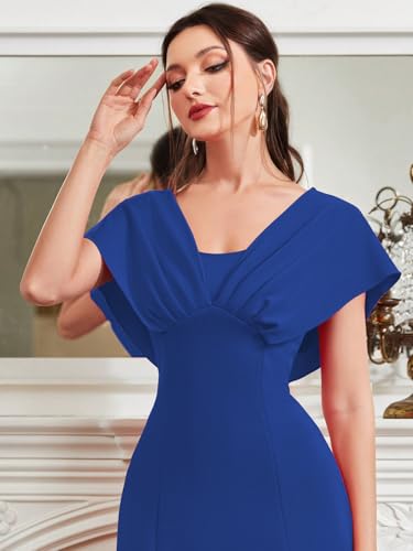 Image of Shasmi Women's & Girl's Solid A-Line Maxi Dress | V-Neck Pleated Bodice | Cap Batwing Sleeves | Fit & Flare Evening Gown (Dress 274)