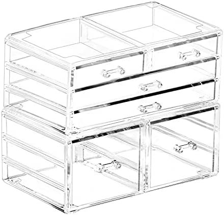 منظم أغراض تخزين مستحضرات التجميل من الأكريليك لتخزين الأدوات البلاستيكية للأدراج من أجل إكسسوارات الشعر والمجوهرات أحمر الشفاه طلاء الأظافر قلم تحديد شفاف مع 6 أدراج