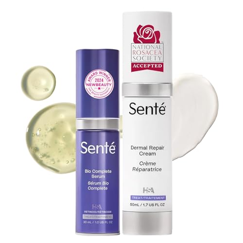 Senté The Repair Duo | Dermal Repair Facial Cream & Bio Complete Serum | Complete Nighttime Skincare Set for Sensitive Skin | Helps Improve Tone, Texture & Hydration | 1.0 Fl Oz & 1.7 Fl Oz