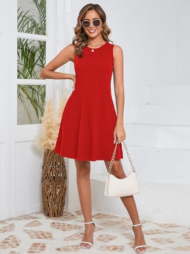 Image of KORSIS Tank Dress for Women Elegant T-Shirt Summer Soft Dresses Sleeveless Swing A Line Vacation Beach Sundress with Pockets