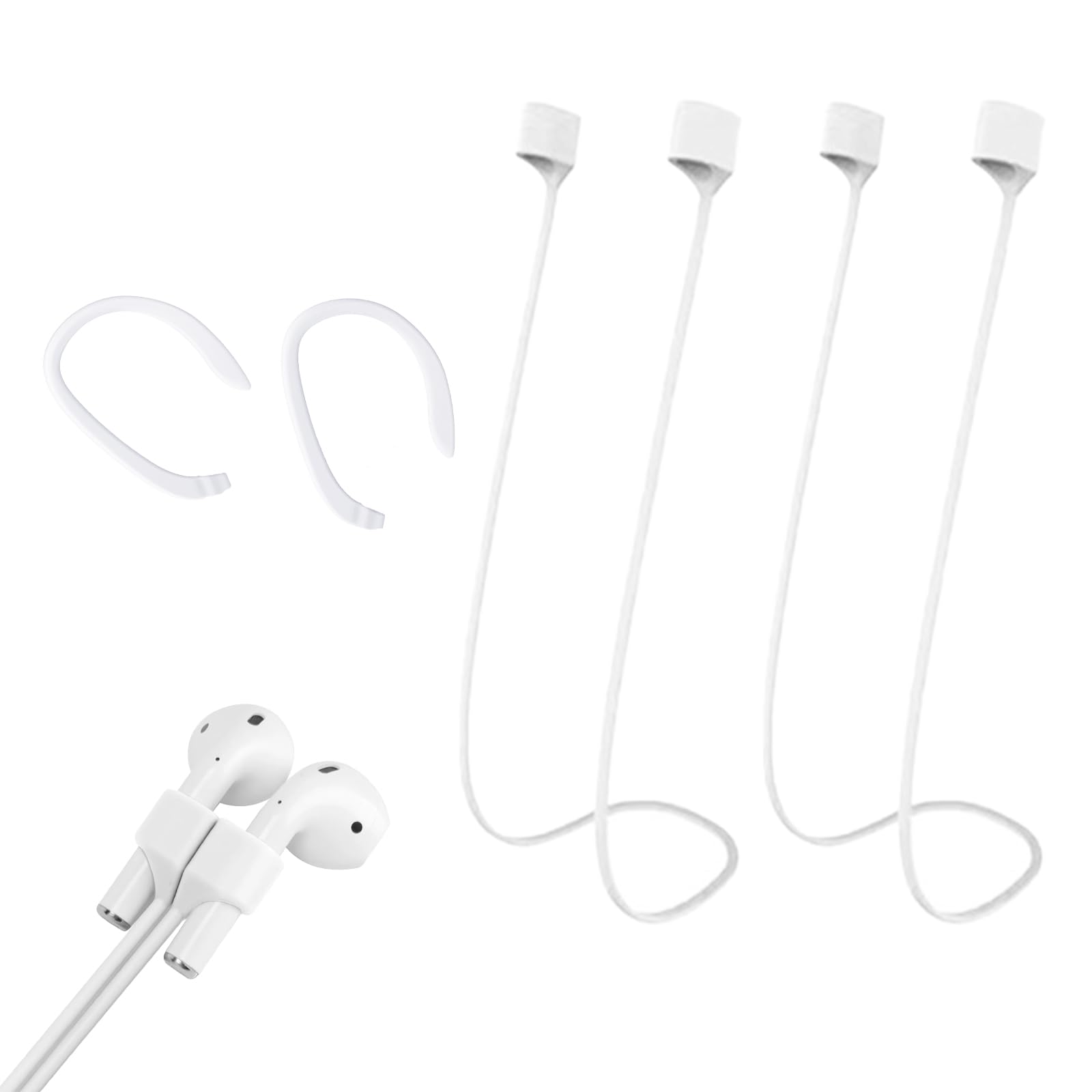 Leeneen White 2Packwireless Headphones Anti-Lost Rope,Soft Silicone Anti-Lost Airpod Neck Strap Lanyard For Airpods Pro12345,For Running,Fitness,Dancing (White)