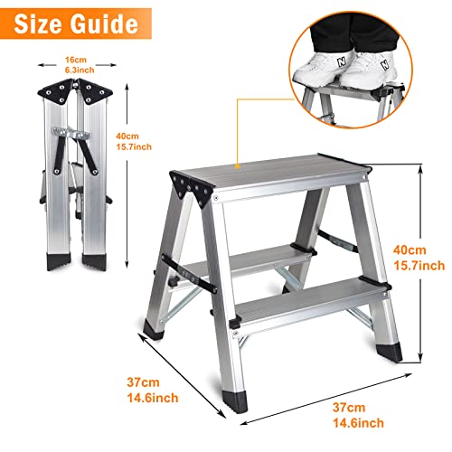 Two Step Ladder - Folding Small 2 Step Stool 330Lbs With Non-Slip Feets, Aluminum Lightweight Metal Step Stool By Cheago, Portable Solid Handy Work Ladder For Home, Kitchen, Rv, Garage #TOP1