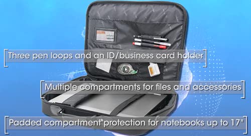 Manhattan 17 Inch Laptop Briefcase Shoulder Bag, Ultra-Lightweight & Padded Compartments, for Carrying Laptop, Notebook, Macbook, Tablet, Black, 3 Yr Mfg Warranty - 421560