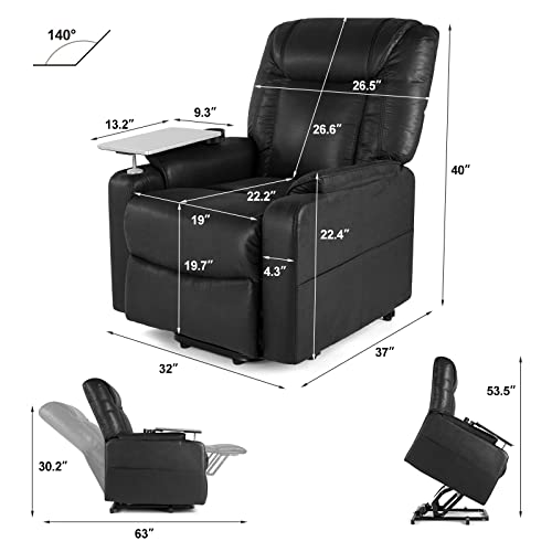 8 Point Massage Leather Recliner Lounge Chair, Relax Ergonomic Lift Snuggling Sofa,Leathaire Material Massage Single Chair,With Detachable Tray Table Cup Holder Lumbar Heated Remote Control #TOP3