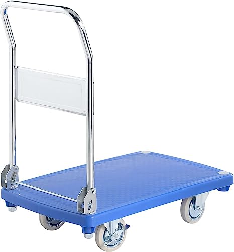 Schäfer Shop Transportwagen belastbar bis 200 kg. Transportwagen klappbar mit Vollgummireifen und klappbarem Bügel. Rollwagen Werkstatt Maße B 500 x L 810 x H 850 mm