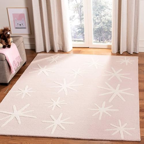 Image of Irregular Shape Handmade Woolen Carpet Pink Colour Size 6x8 feet