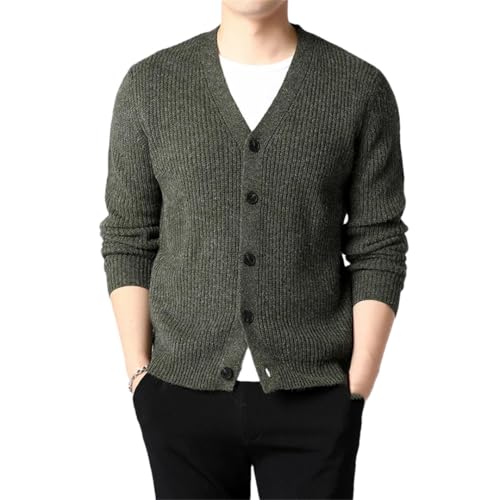 Men's V-Neck Solid Color Thickened Slim Fit Knitted Sweater Warm Casual Knitted Cardigan