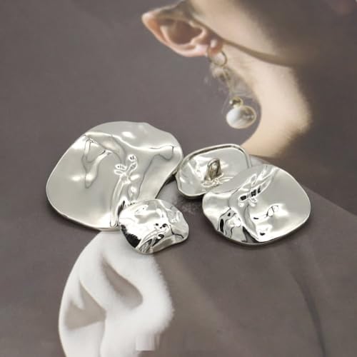 LIBERGA 20 Pièces Boutons Métalliques Irréguliers Avec Tige, Bouton De Couture Décoratif De Mode Pour Vêtements Cardigans Manteau Projets D'Artisanat, Argent, 25mm