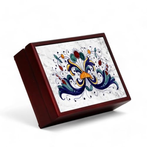 Lined Large Wooden Box with Printed Marble Tile – Ricco Deruta Design | Elegant Jewelry & Keepsake Storage | Luxury Decorative Wood Box