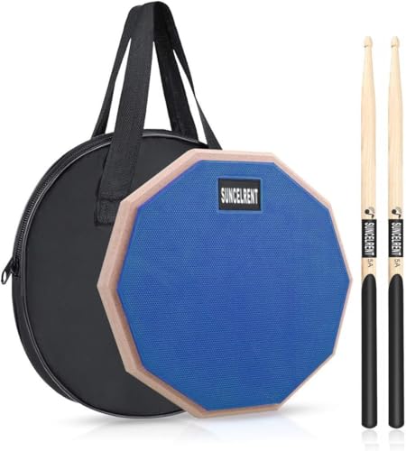 SUNCELRENT 8 Inch Silent Drum Pad, Dumb Drum Beginner Rubber Practice Pad, with 5A Drum Sticks and Practice Pad Bag (Blau)
