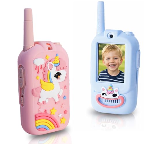 Video Walkie Talkies for Kids, Kids Walkie Talkies with Video Screen, 2 Pack Toy Radios with Voice Changer, Secure One-on-One Pairing, Rechargeable Indoor Outdoor Gift for Boys & Girls Ages 3–12