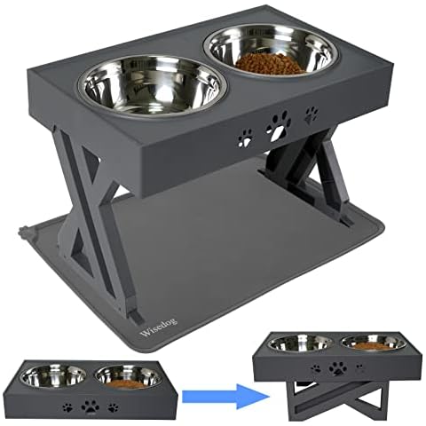 Wisedog Raised Dog Bowl with Stand: Elevated Dog Bowls with Silicone Mats Non Slip for Medium Large Dogs, Adjusts to 3 Heights, 2.8", 7.5" & 11.6" Stand (Grey, with Silicone pad) Cover