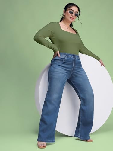 Image of Miss Chase A+ Women's Wide-Leg High Rise Regular-Length Stretchable Denim Jeans