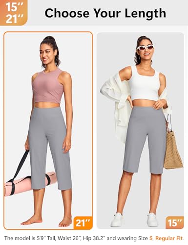 Image of ISEEGZ 15 inch / 18 inch / 21 inch / 25 inch Capri Pants for Women High Waist with Pockets Women's Capris Workout Yoga Pants Loose Straight Leg