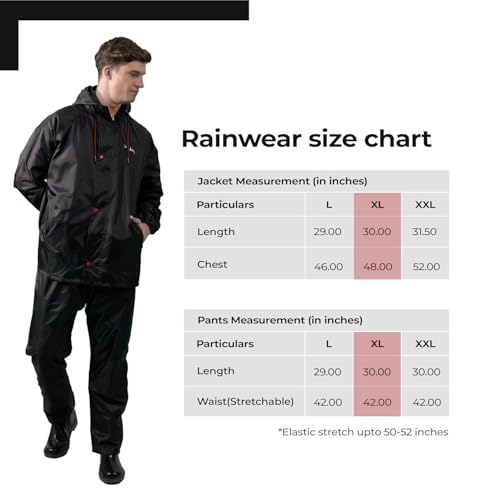 Image of Lifelong Men's Polyester Waterproof Standard Length Raincoat Double layered Reversible Rain Suit With Hood & Inner Mobile Pocket, Set Of Top And Bottom-(XL, Black)