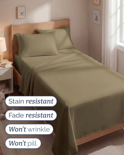 Image of Twin 4 Piece Bed Sheet Set - Comfy, Breathable & Cooling Sheets - Khaki | Ultra Soft Hotel Luxury Bedding Set with 8-16 Inch Deep Pockets, 1 Flat & 1 Fitted Sheet & 2 Pillowcases, Wrinkle & Fade Free