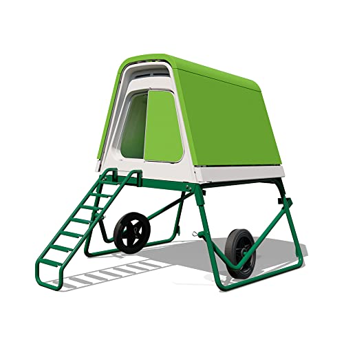 Image of Omlet Portable Chicken Coop Go Up | Easy to Clean and Maintain Plastic Chicken Tractor | Cool in Summer, Warm in Winter Weatherproof Hen House | Green Coop with Wheels