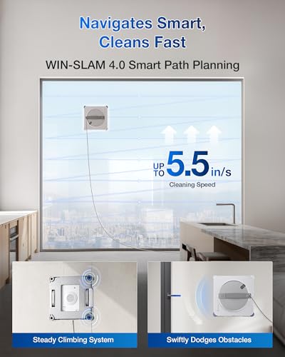 Image of ECOVACS WINBOT W2S Window Cleaning Robot, Intelligent Edge-to-Edge Cleaning with TruEdge Scrubbers, 3 Water Nozzles, 10-Level Safety System, Win-SLAM 4.0 Route Planning, Even Climbing System