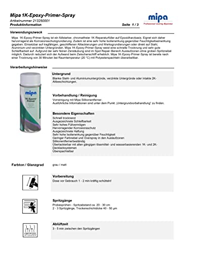 MIPA 1K-Epoxy-Primer-Spray, Korrosionsschutz, Füller, Grundierung Autolack 400ml