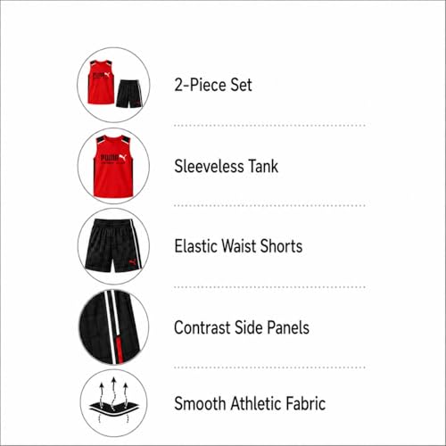 Image of PUMA Active Boys Shorts Set - 2 Piece Dry Fit Sleeveless Basketball Boys Athletic Shirts and Boy Shorts Matching Set (4-16)