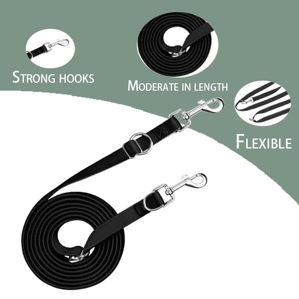 Dog Leads for Large Dogs Black Dog Leads for Medium Dogs Strong Double Ended Lead with Reflective Design Heavy Duty No Pull Training Leash for Medium to Large Puppy Walks Easy to Use - Image 3