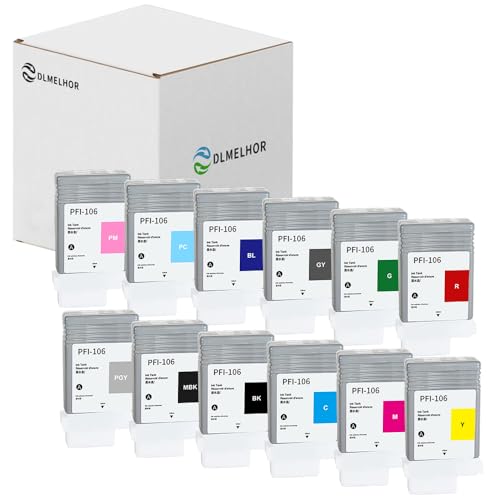 Paquete de 12 cartuchos de tinta PFI-106 de repuesto para Canon PFI106 compatible con impresoras Canon imagePROGRAF iPF6300 iPF6300S iPF6350 iPF6400 iPF6400S iPF6400SE iPF6450, 130 ml