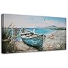 Anolyfi coastal beach canvas wall art boat picture blue ocean seascape seagull nautical landscape textured painting artwork large framed for living room bedroom bathroom office home decor 40×20  urban country home decor