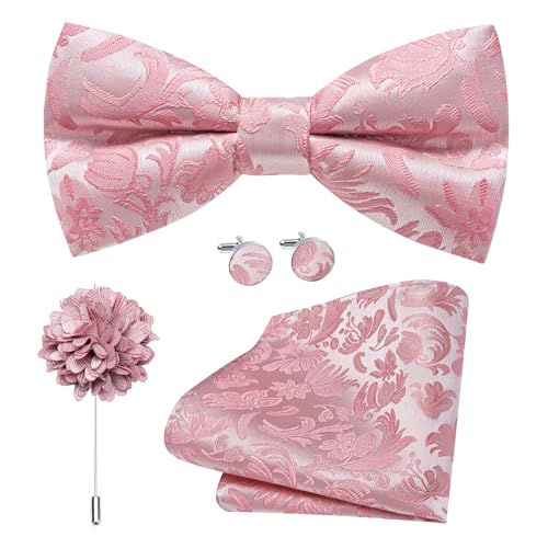 Image of Dubulle Mens Paisley Striped Bowtie Set Pre-tied Bowtie for Men and Pocket Square Set Wedding Business