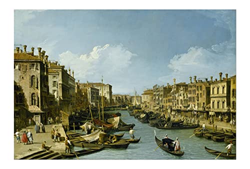 Grand Canal près du pont du Rialto par Canaletto : grand tableau encadré pour grand salon