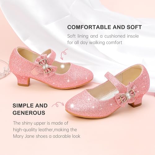 Image of Dufannie Girls Dress Shoes Princess Flats Heels for Toddler Little Big Kids