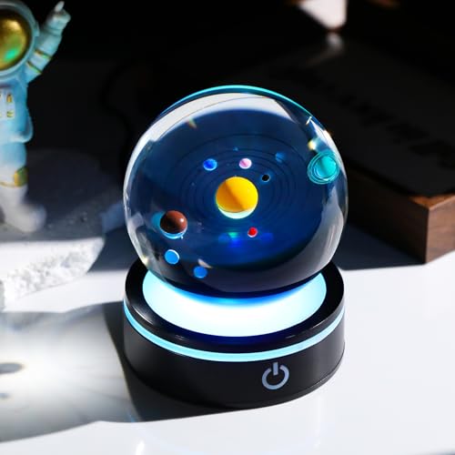 YWHL 3D Solar System Model Crystal Ball 80mm with Light Base, Planet Lamp Model Sphere Decor Space Astronomy Universe Gifts for Women Men Space Globe Physics Teacher Science Astronomy Enthusiast - Thumbnail 5